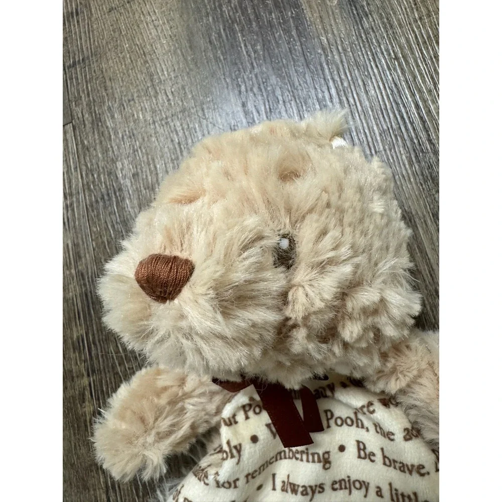Disney Winnie the Pooh Baby Security Blanket Lovey Tan Script Quotes Plush Bear‎